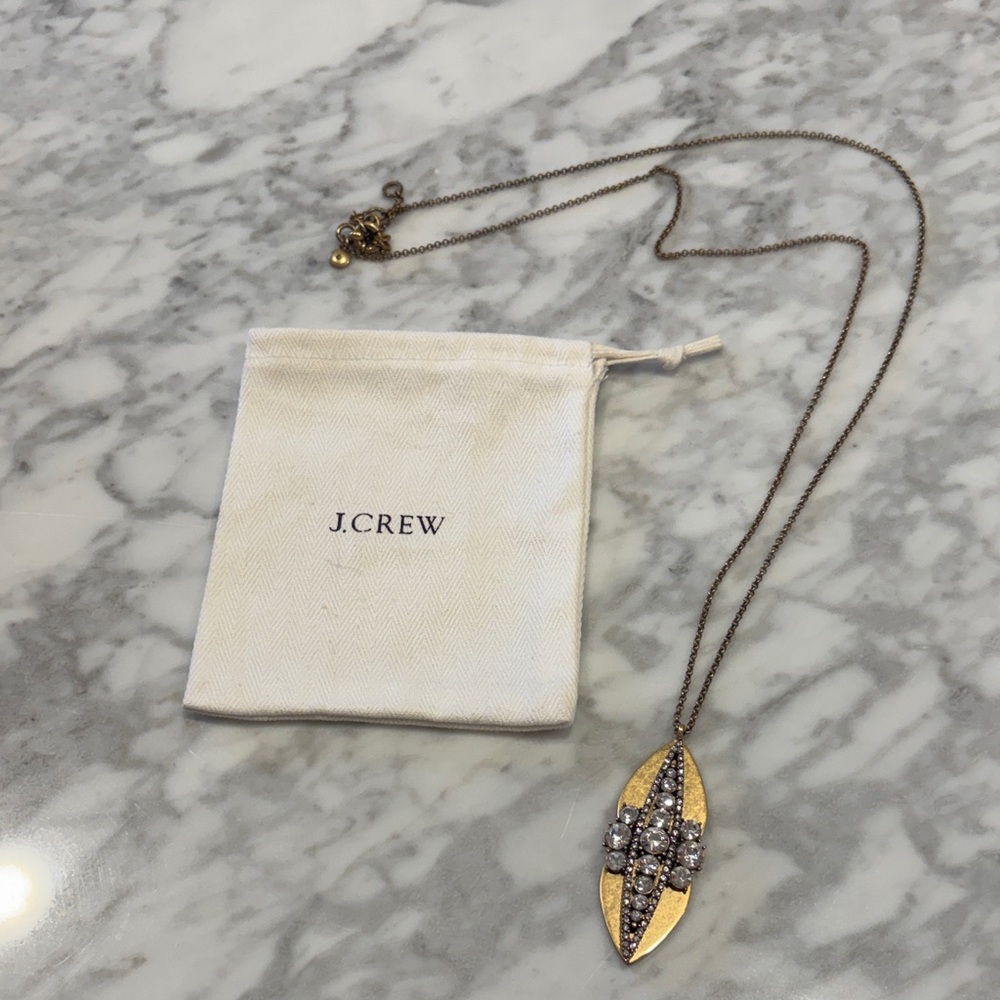 J. Crew Gold-Tone Marquise Pendant Necklace with Clear Crystals